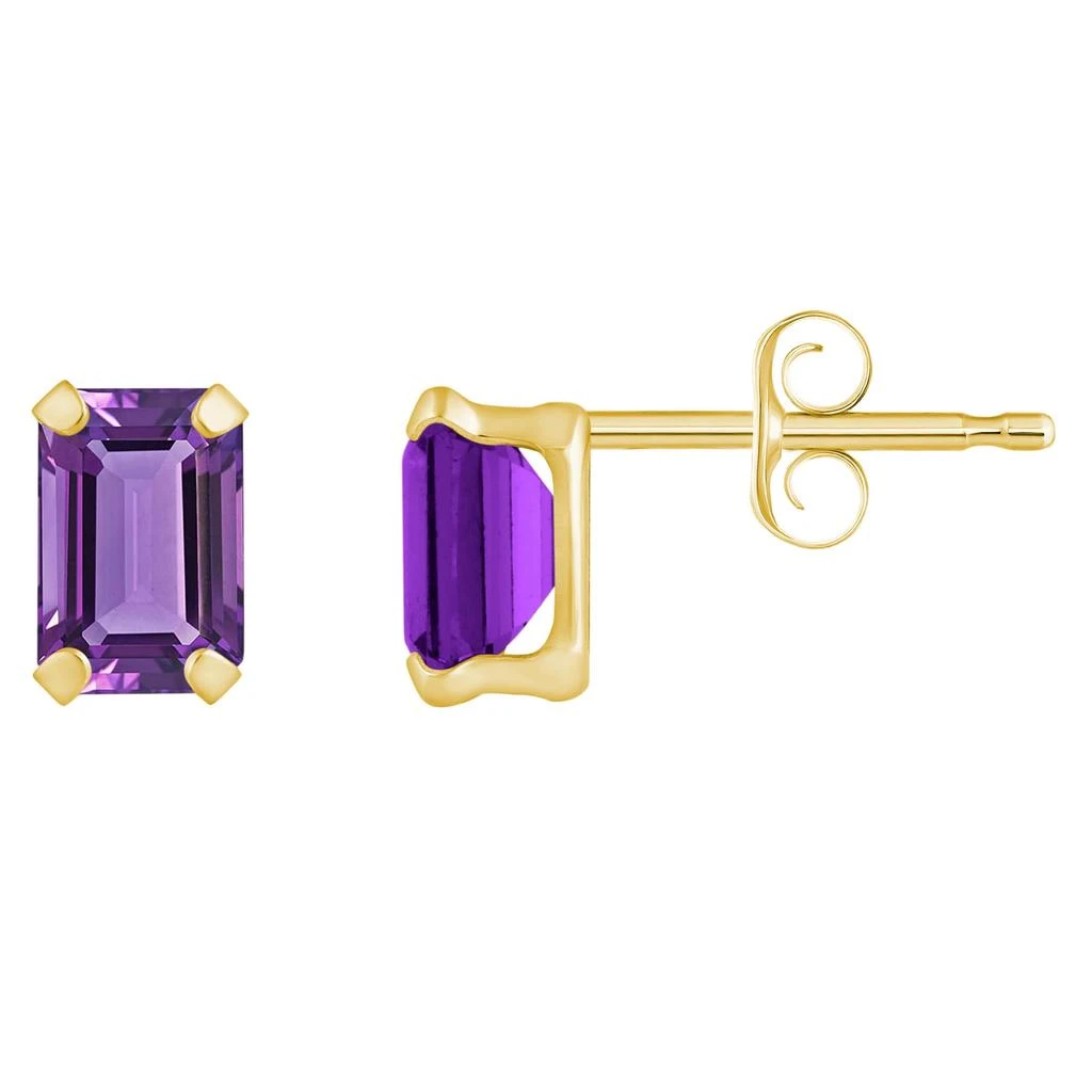 Glistening Jewels 10K Gold 6x4mm Emerald Cut Amethyst Stud Earrings