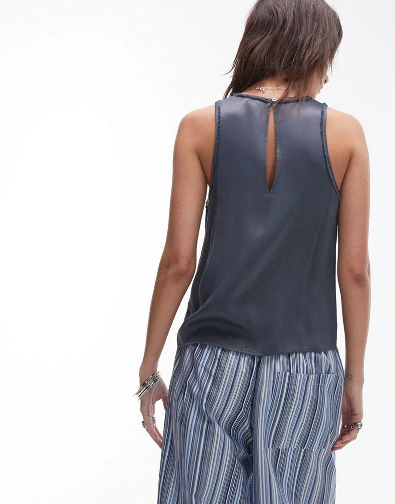 Topshop Topshop co-ord satin raw-edge racer cami top in charcoal 4