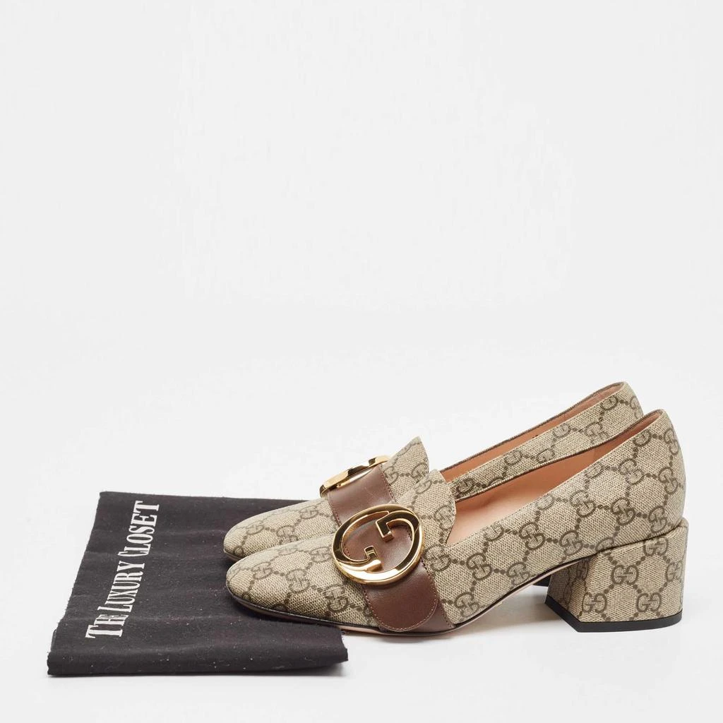 Gucci Gucci Grey/Brown Canvas and Leather Blondie Block Heel Pumps Size 37.5 9