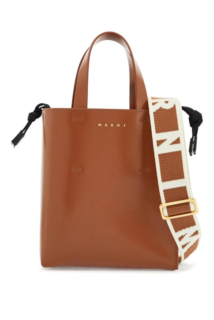 Marni brown calf leather shopping bag with minimalist design and shoulder strap 1