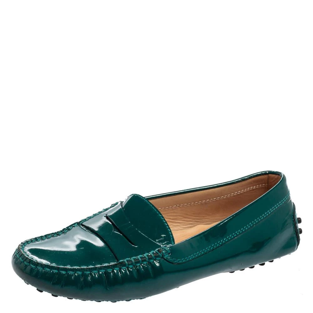 Tod's Tod's Green Patent Leather Gommini Penny Loafers Size 36 1