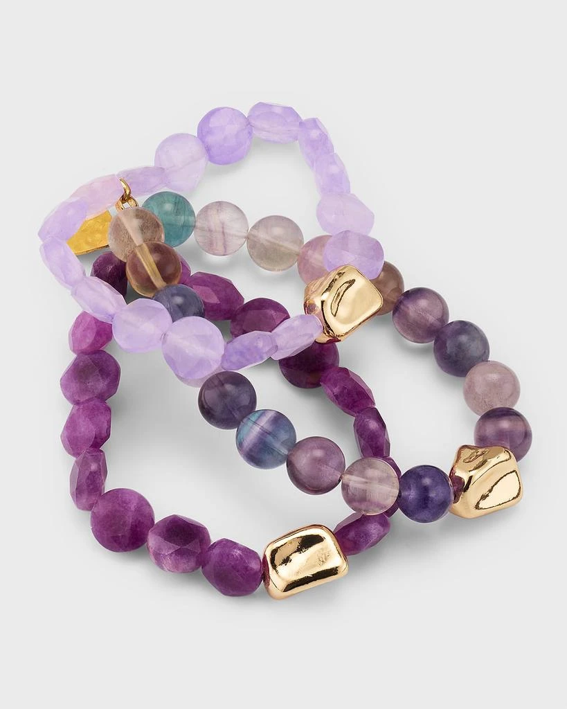 Devon Leigh Amethyst and Jade Gold Accent Stretch Bracelets, Set of 3 4
