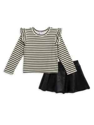 Splendid Little Girl
s 2-Piece Striped Bodysuit 
Faux Leather Skirt