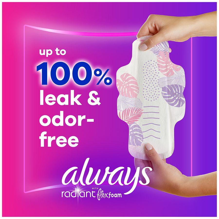 Always Radiant Feminine Pads For Women, Heavy, With Wings Light Clean, Size 2 (26 ct)