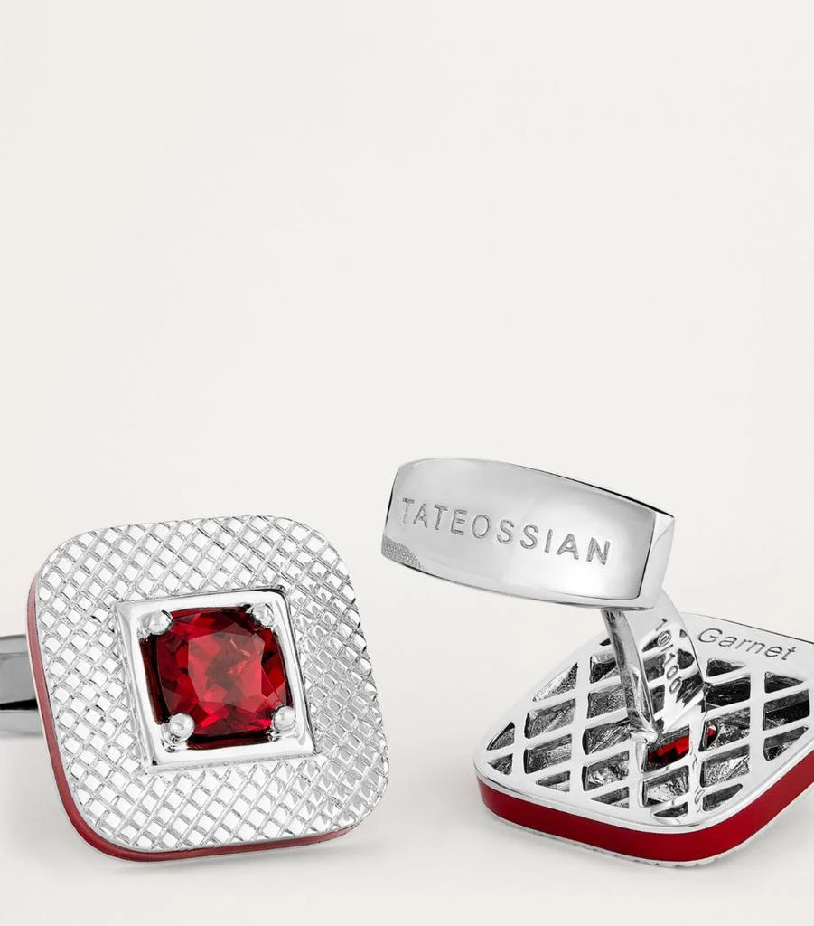 Tateossian Sterling Silver and Red Garnet Refratto Cufflinks 6