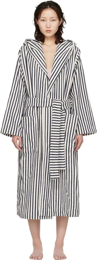 Tekla White 
Navy Terry Hooded Bathrobe