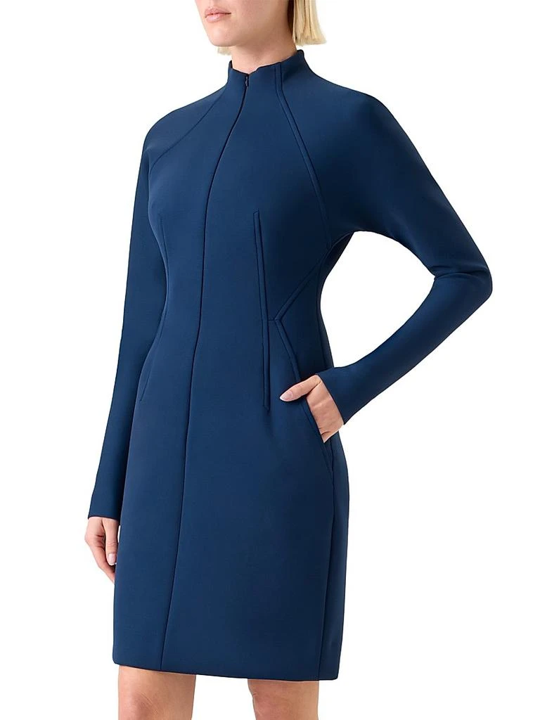 Short Fitted Mock Neck Dress in Techno Neoprene denim blue / 8 Short Fitted Mock Neck Dress in Techno Neoprene denim blue / 8