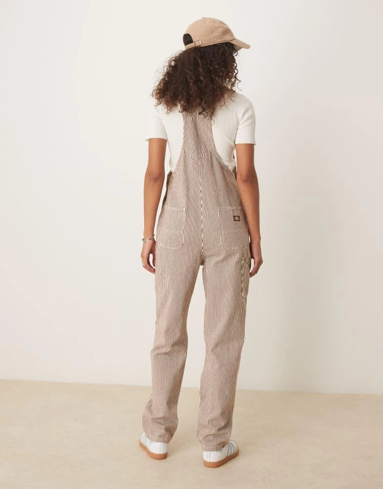 DICKIES Dickies classic hickory stripe denim dungarees in cappuccino brown 4