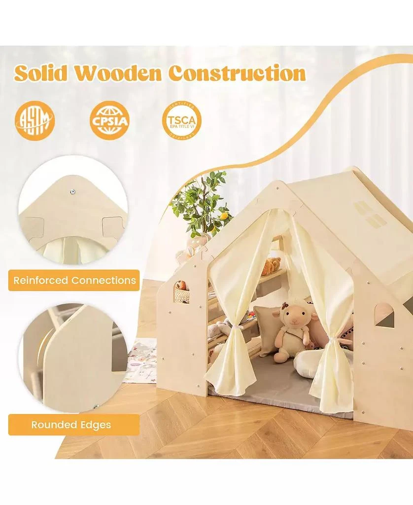 Mecale 6-in-1 Kids Play Tent Playhouse with Blackboard 6 Storage Bins and Floor Cushion 4