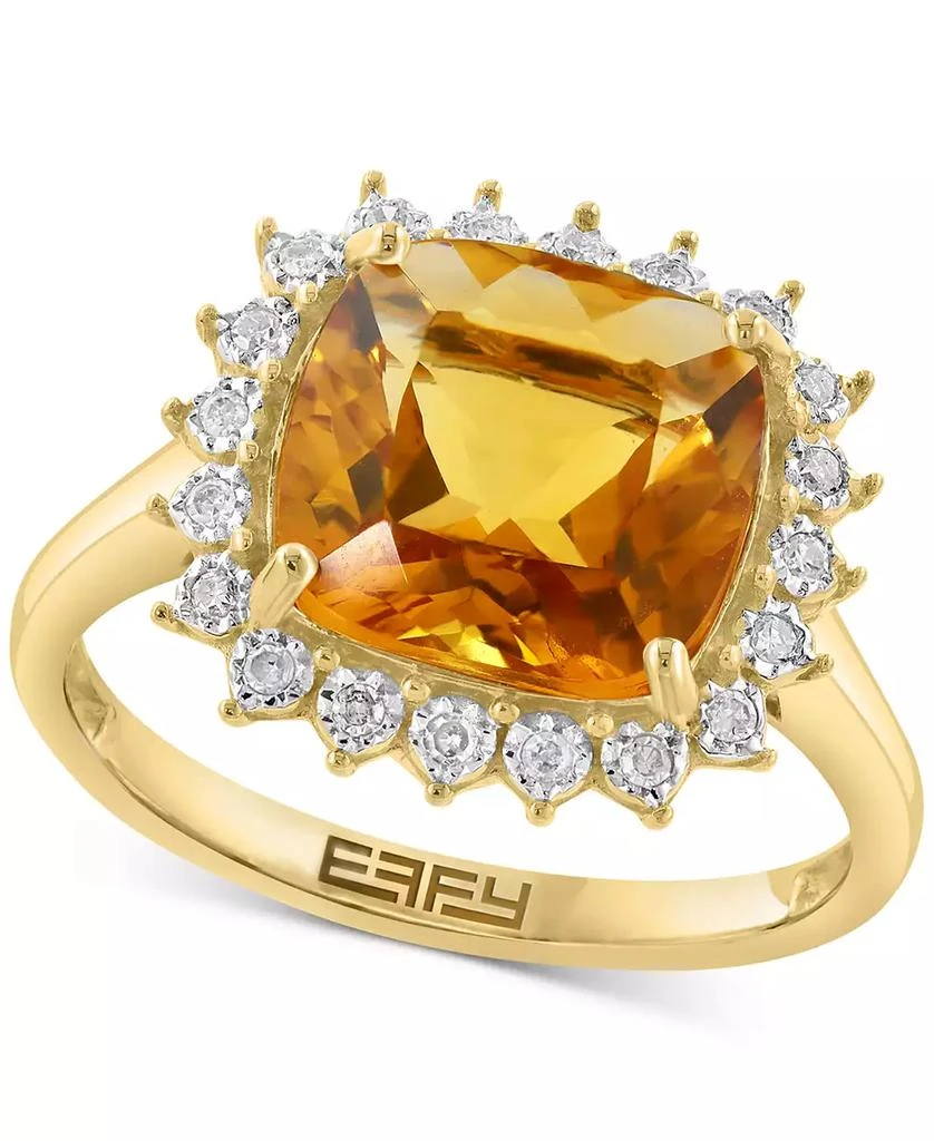 Effy Diamond (1/10 ct. t.w.) & Citrine (3-5/8 ct. t.w.) Ring in 14K Yellow Gold 1