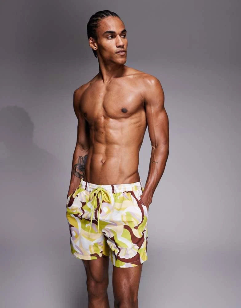 South Beach South Beach retro geo print swimshort in brown