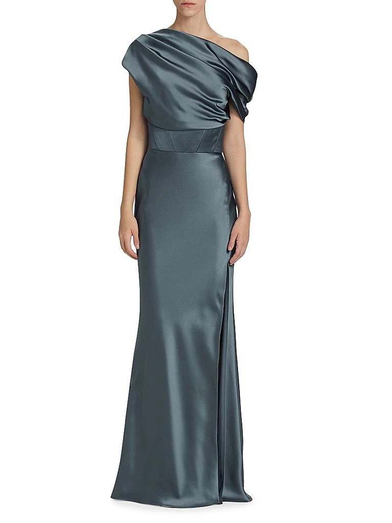 Amsale Satin One-Shoulder Gown 3