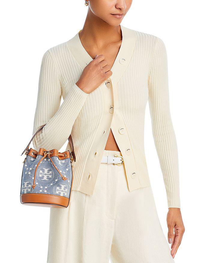Tory Burch Mini T Monogram Denim Bucket Bag