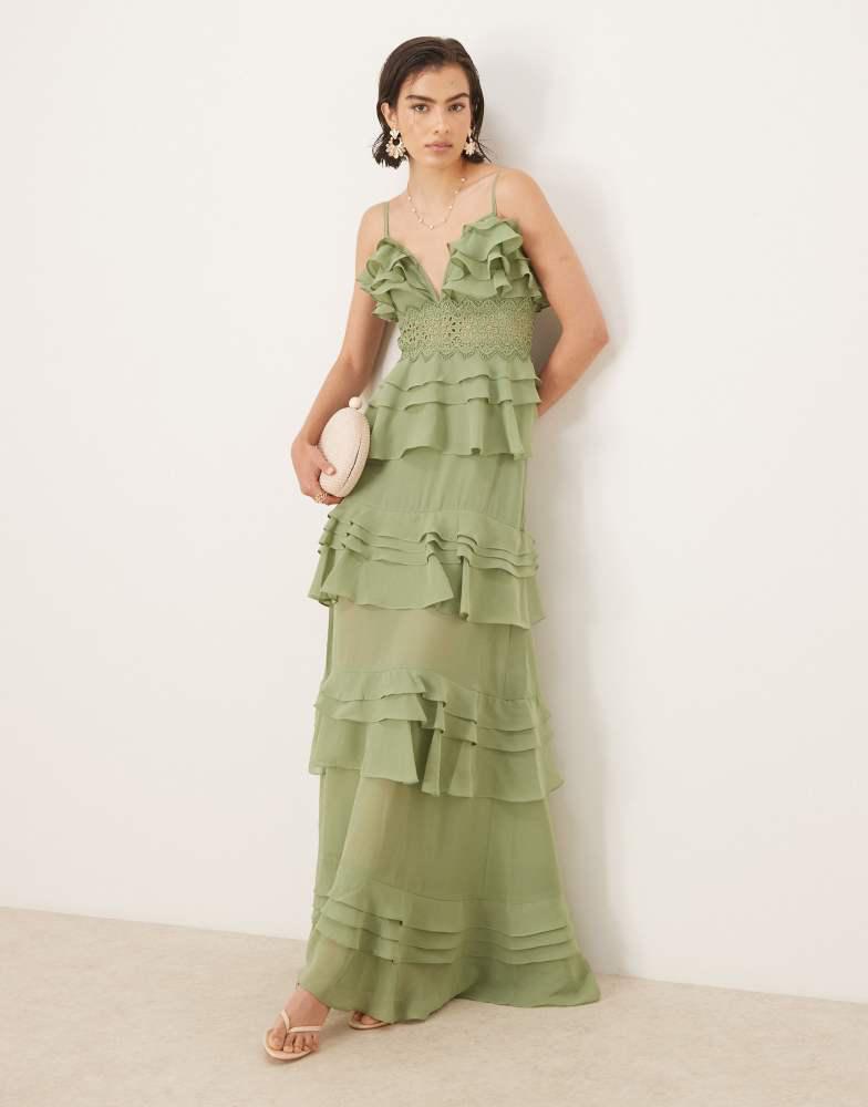 True Decadence True Decadence V neck maxi dresses in sage green