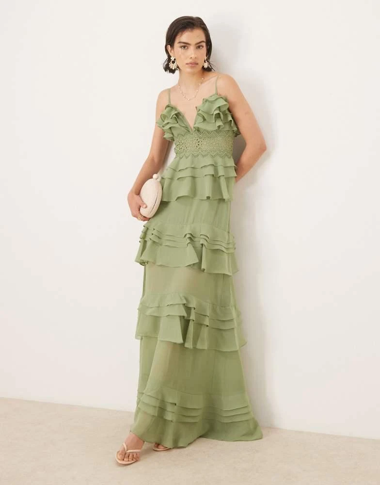 True Decadence True Decadence V neck maxi dresses in sage green 1