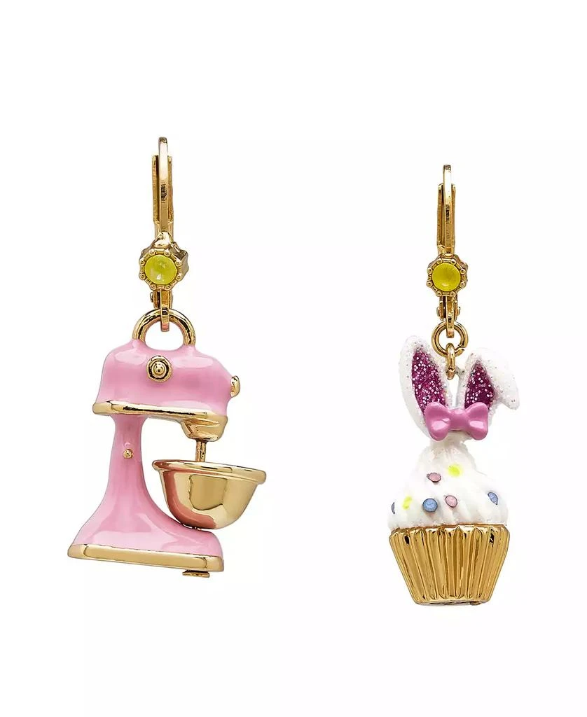 Betsey Johnson Faux Stone Spring Bunny Cupcake Mismatch Earrings 1