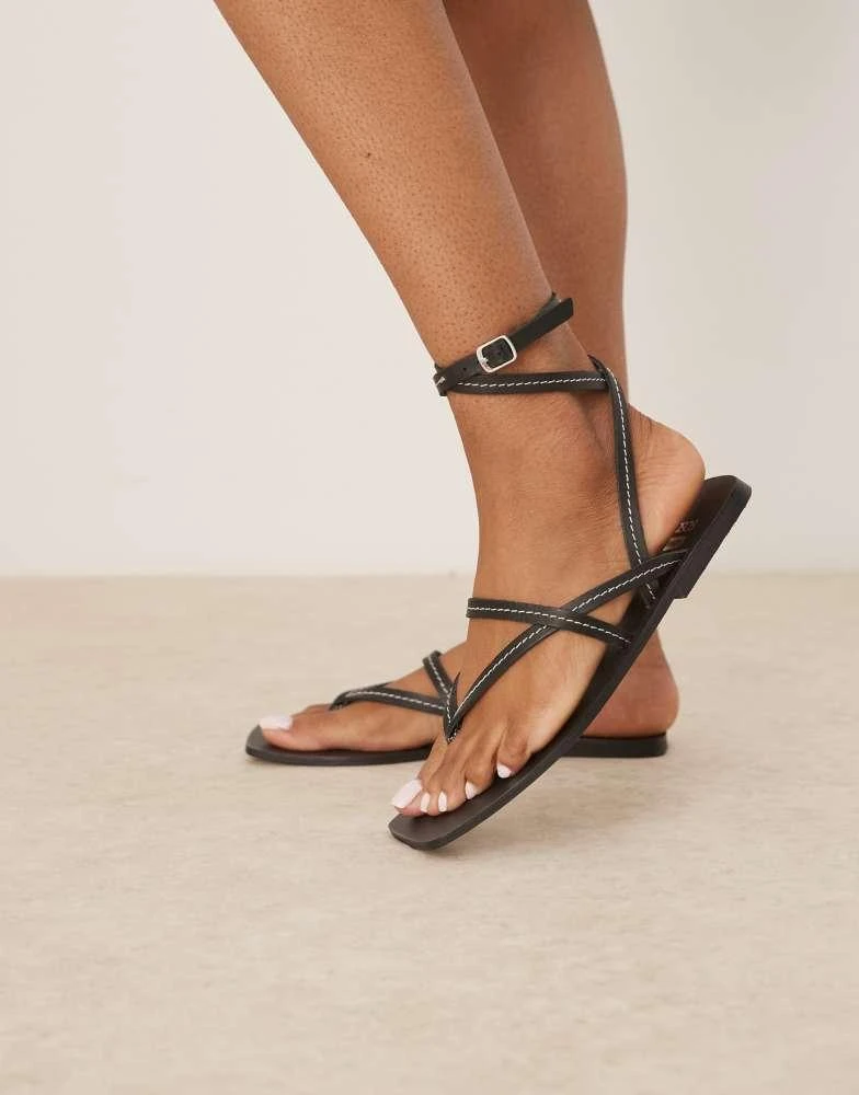 ASOS ASOS DESIGN Fiction leather strappy sandals in black 1