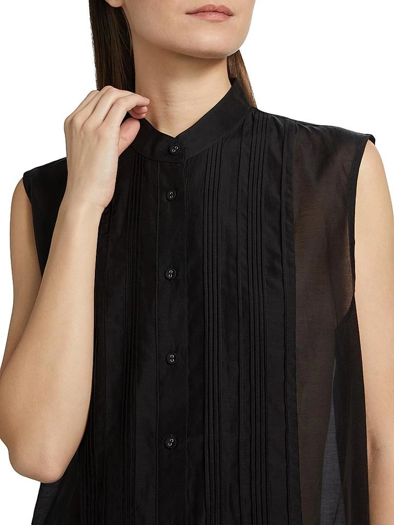CO Sheer Cotton-Silk Sleeveless Tuxedo Shirt 6