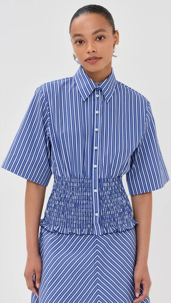 Brandon Maxwell The Harte Button Up Shirt with Smocked Bodice 6