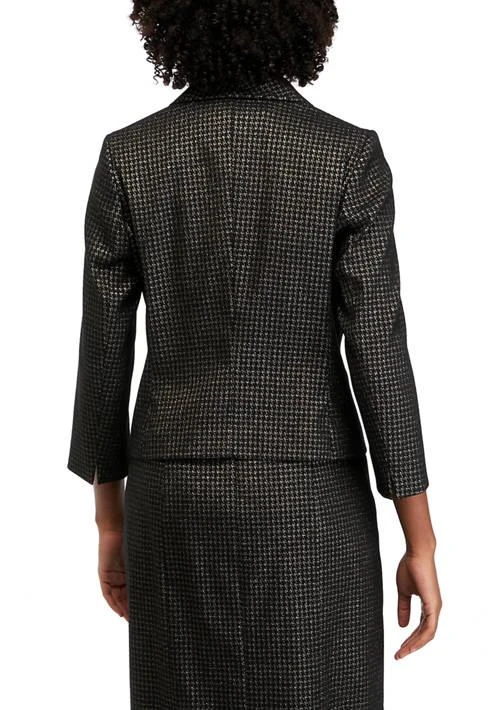 THE LIMITED Limited Womens Metallic Houndstooth One Button Shawl Collar Jacket 2