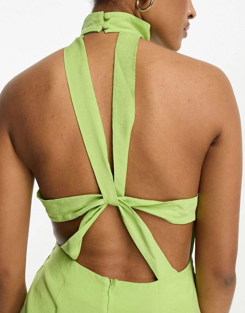 ASOS ASOS DESIGN Tall washed halter neck maxi dress with twist strap back detail in lime green 3