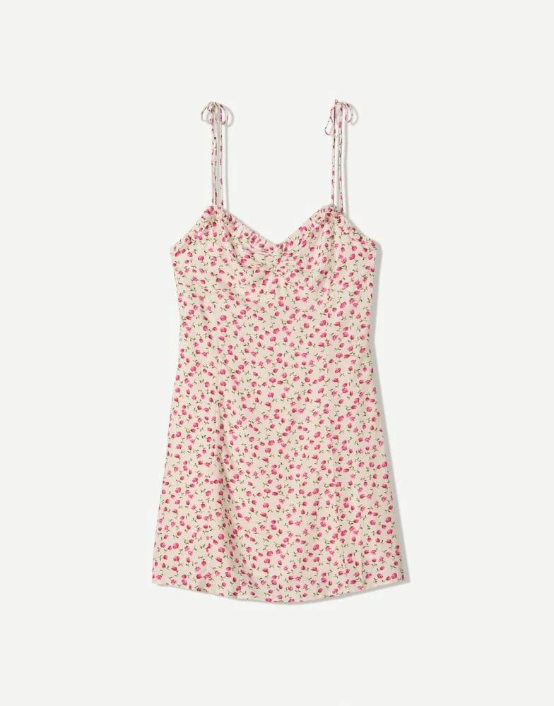 Bershka Bershka printed strappy mini dress in white 3