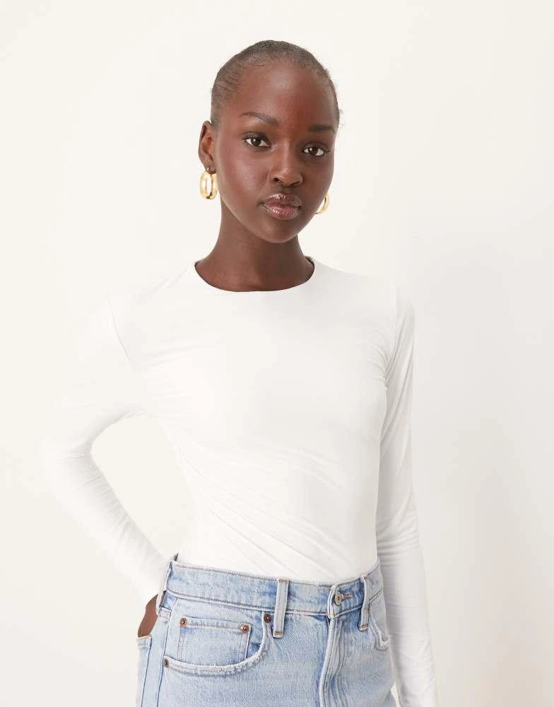 Abercrombie & Fitch Abercrombie & Fitch long sleeve soft matte bodysuit in white 1