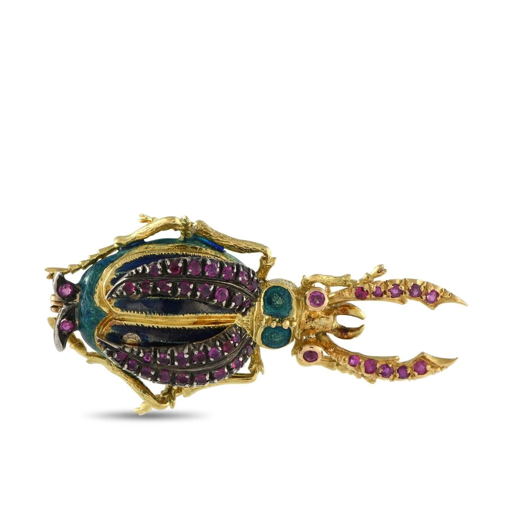 Son of Victor & Lidia Franconer i & Co. 18K Yellow Gold Ruby and Enamel Beetle Brooch SN21-100425 1