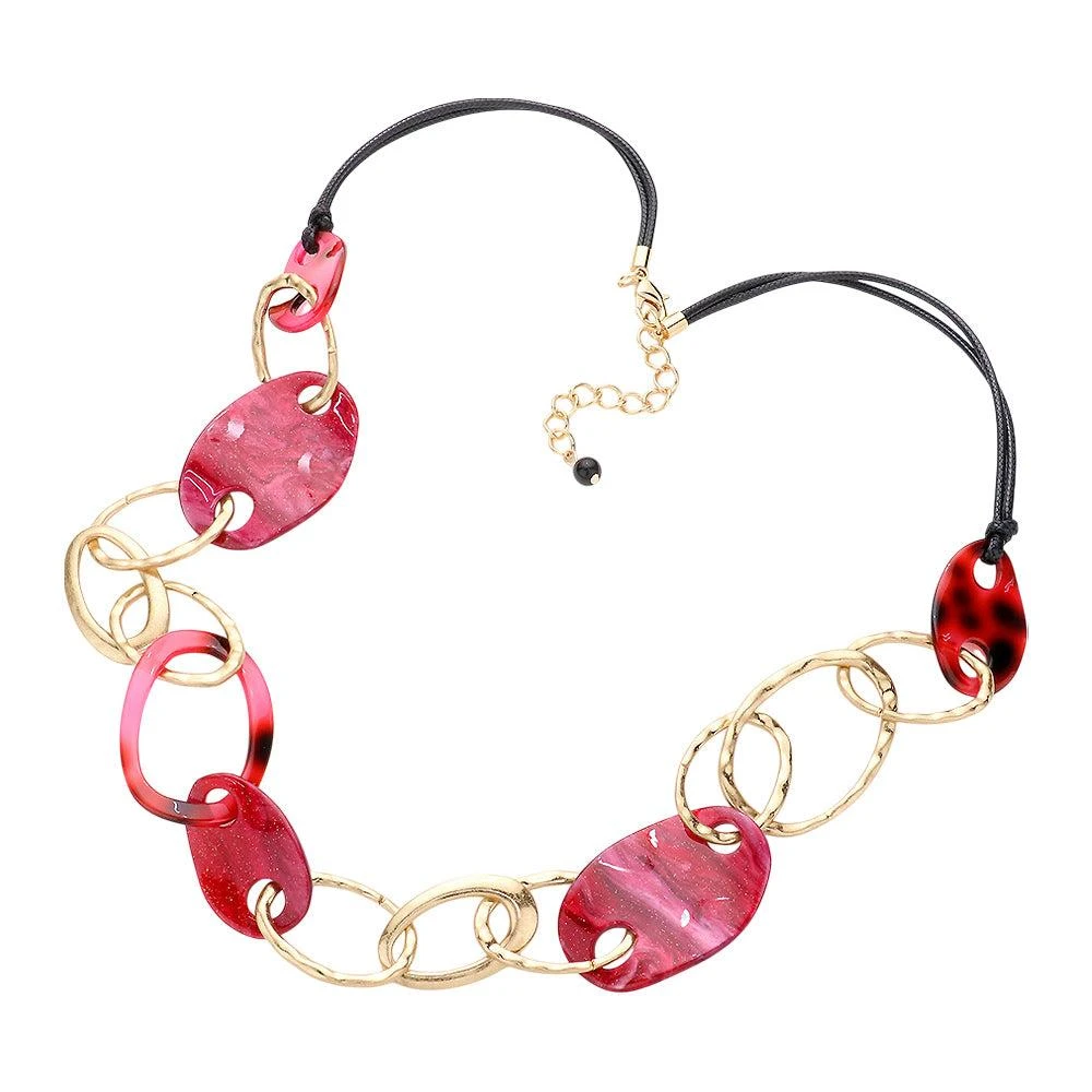 FASHNZFAB Irregular Open Resin Metal Oval Link Long Necklace 2