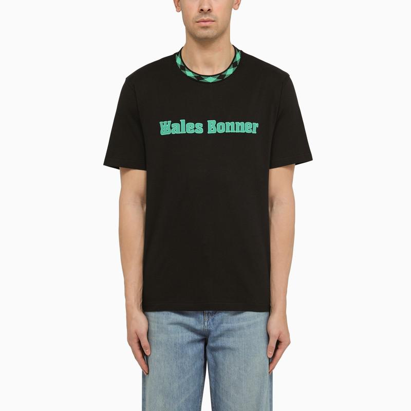 WALES BONNER Black cotton T-shirt with logo