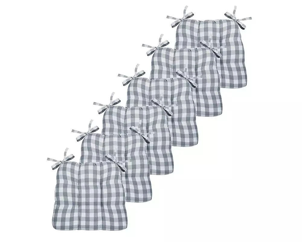 Kate Aurora Country Living Gingham Plaid Checkered Country Farmhouse Chair Cushion Pads - 6 Piece  16 in. L x 15 in. W x 3.5 in. D