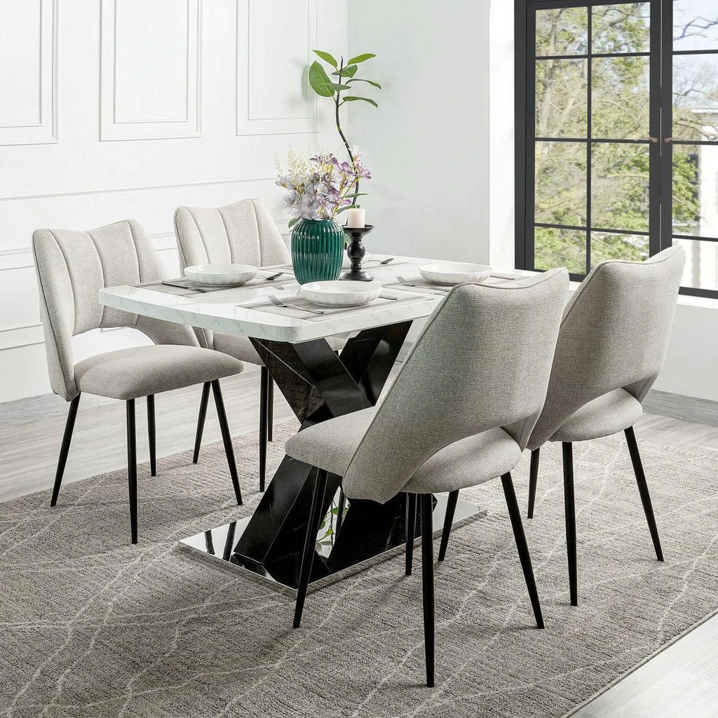 Streamdale Furniture Streamdale Modern Rectangle Dining Table, Stretchable, White Marble Top, Black X-Shape Leg 6