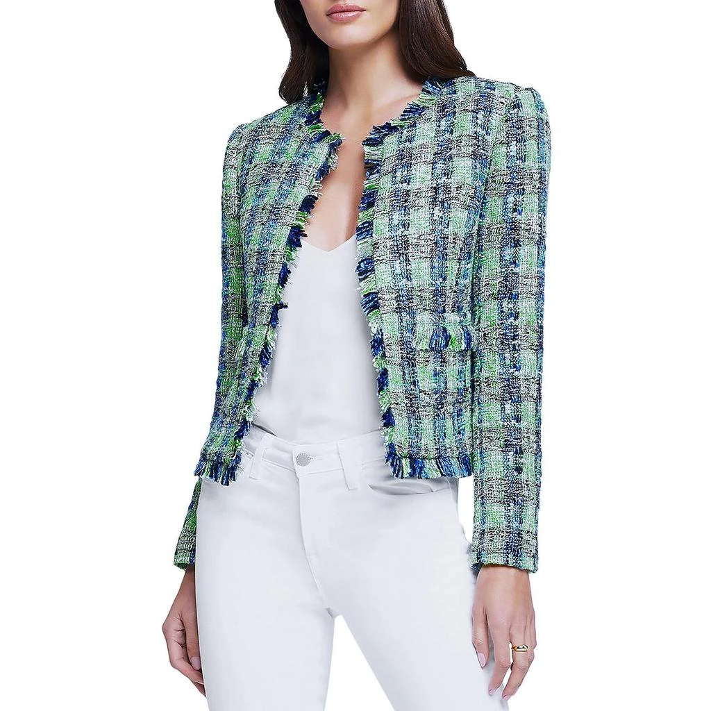 L'Agence Angelina Womens Tweed Office Collarless Blazer 3