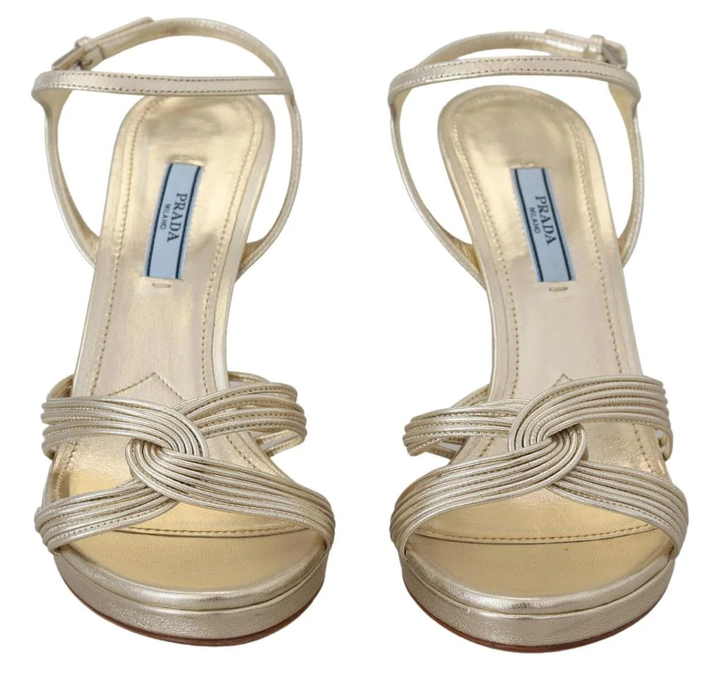 Prada Gold Leather Sandals Ankle Strap Heels Stiletto Sandal 4