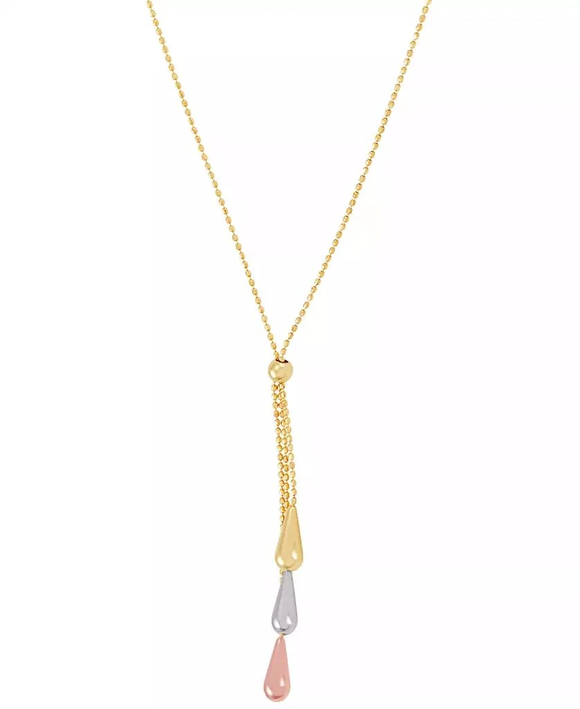 Italian Gold Tri-Gold Lariat Necklace in 14k Gold, White Gold and Rose Gold 3