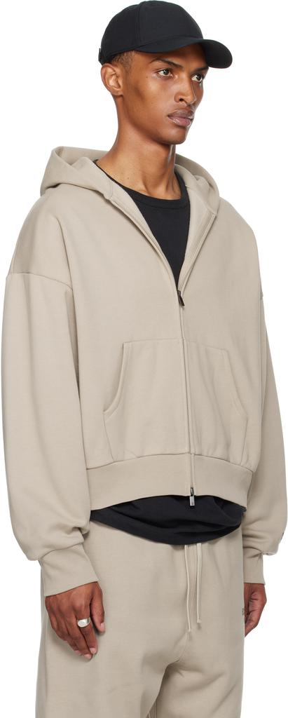 Essentials Taupe Classic Fit Fleece Zip-Up Hoodie