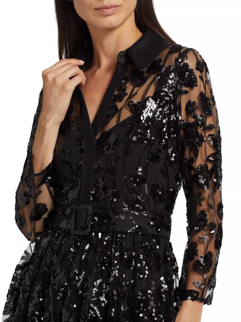 Badgley Mischka Sequined Floral Lace Shirtdress 6