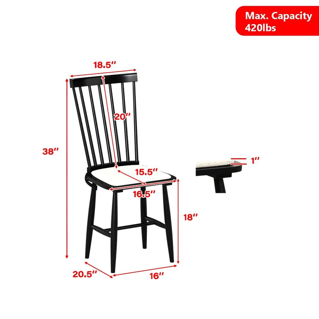 Hivvago Set of 2 Rustic Rubberwood Windsor Dining Chairs with Detachable Cushioned Seats 3