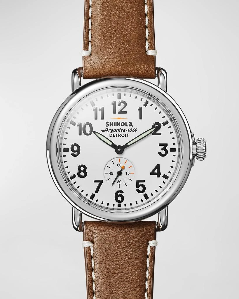 Shinola Men's 47mm Runwell Men's Watch, White/Brown 1