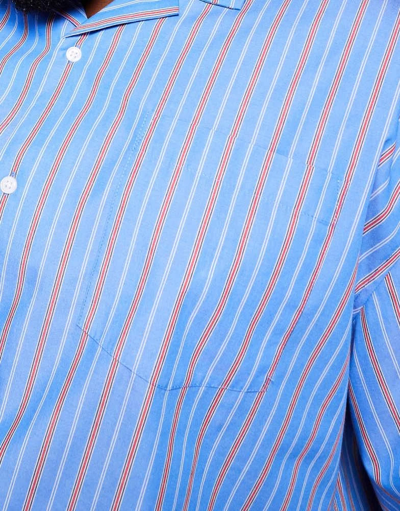 ASOS ASOS DESIGN boxy oversized revere shirt in red and blue stripe 3