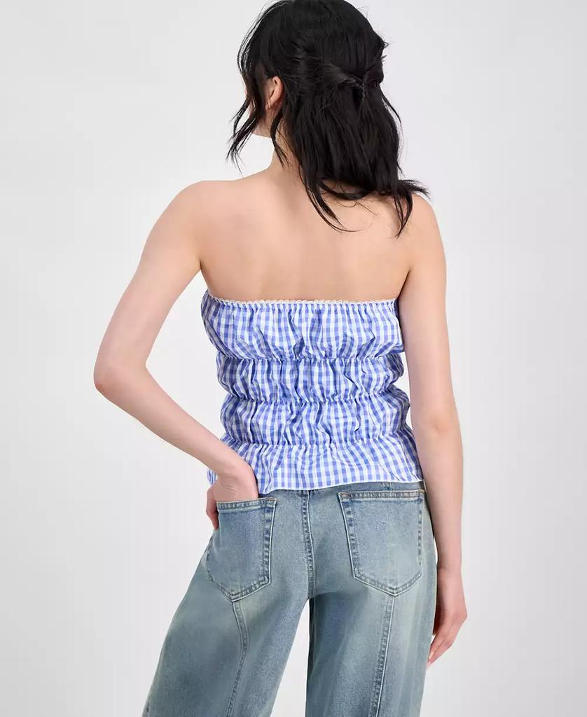 Rebellious One Juniors' Gingham Shirred Strapless Top
