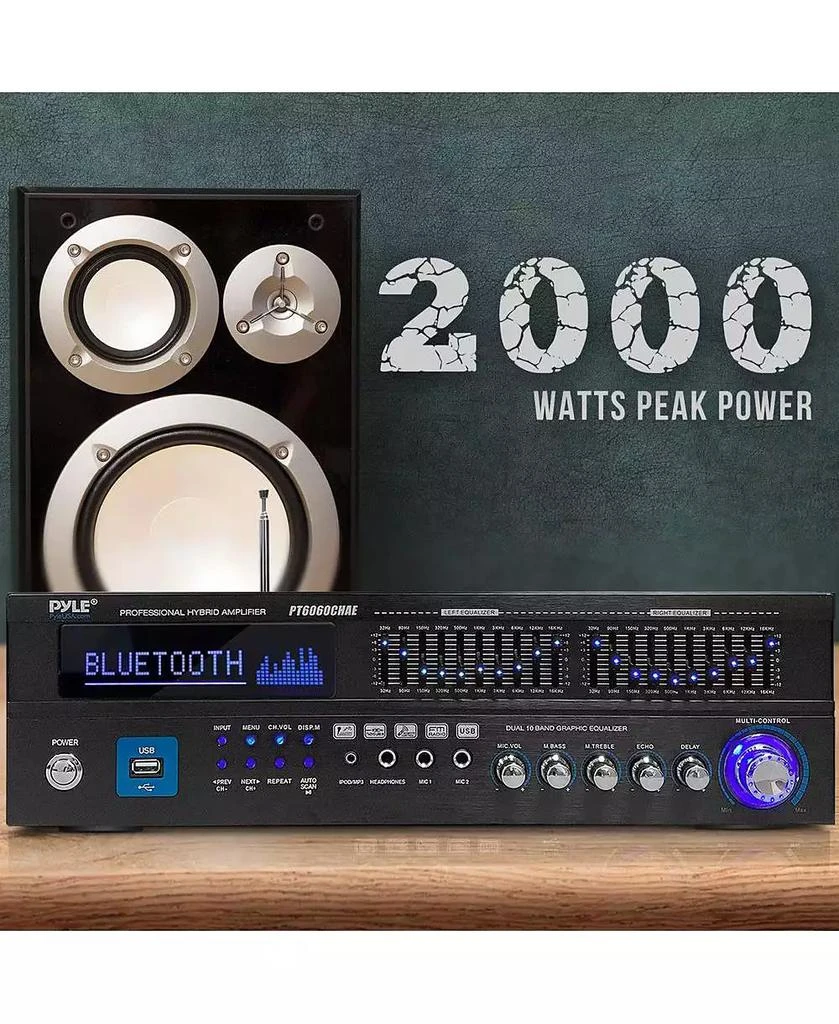 Pyle 6-Channel Bluetooth Home Theater Amplifier - Built-in Cooling Fan, Radio Antenna, BT/FM/Optical/Coaxial/HDMI 
Dual 10 Band EQ, 2000W Peak Power 5
