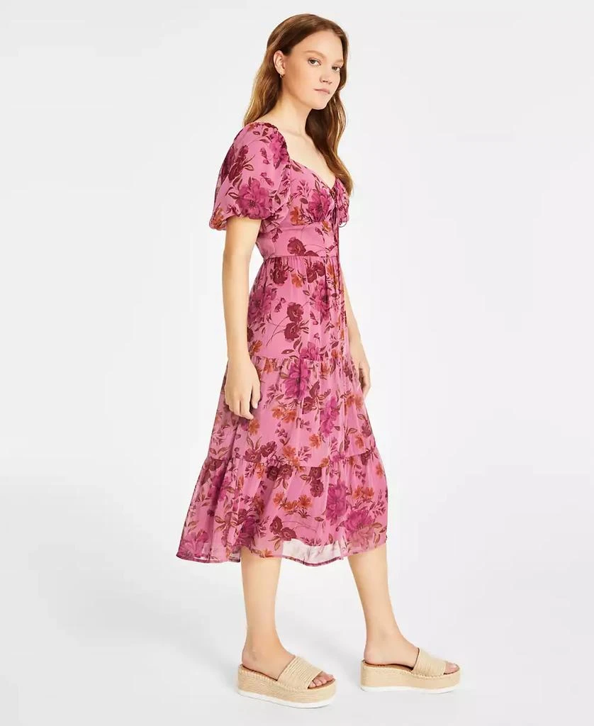 City Studios Juniors' Floral Print Puff-Sleeve Tiered Midi Dress 3