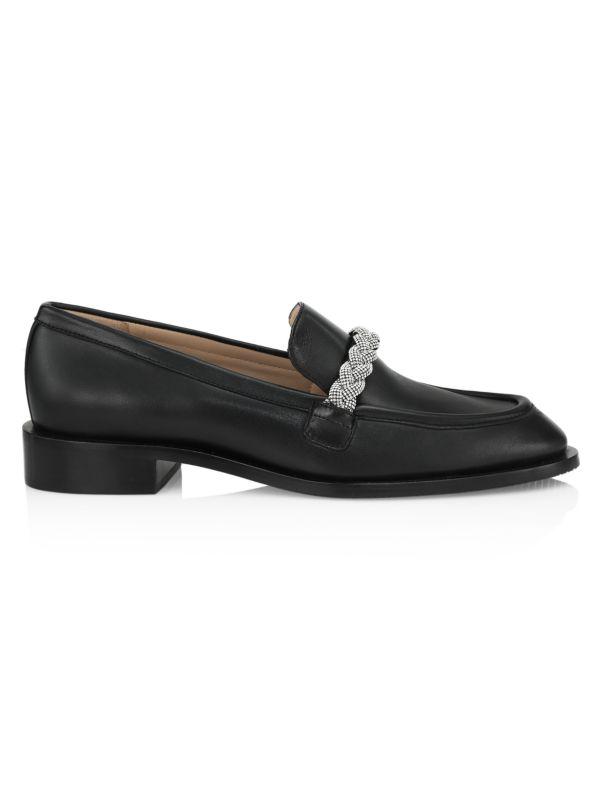 Stuart Weitzman Palmer Crystal-Embellished Leather Loafers