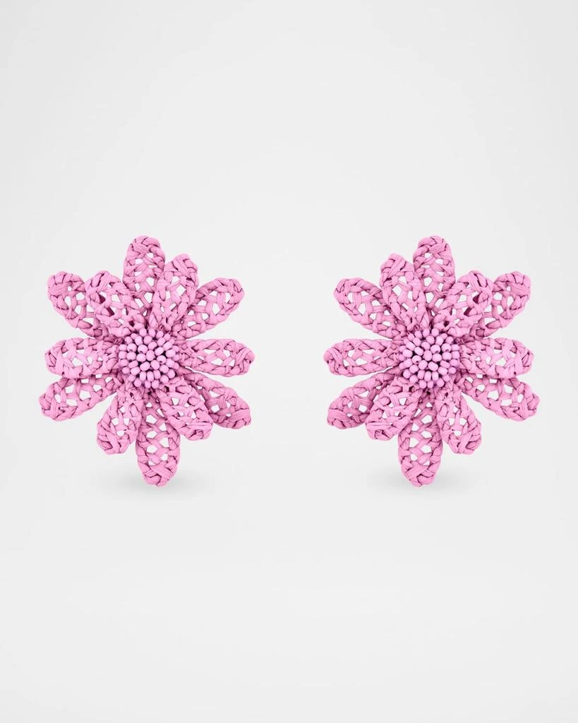 Oscar de la Renta Large  Woven Raffia Flower Earrings