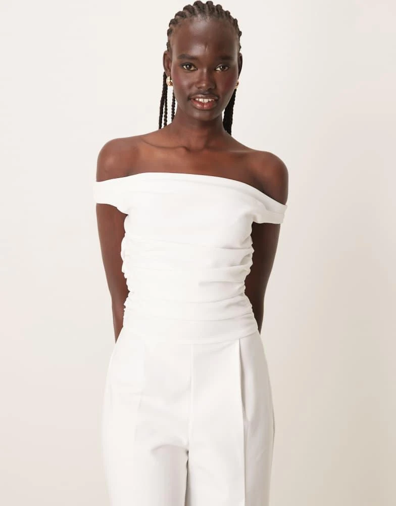 Abercrombie & Fitch Abercrombie & Fitch off the shoulder draped jumpsuit in off white 4