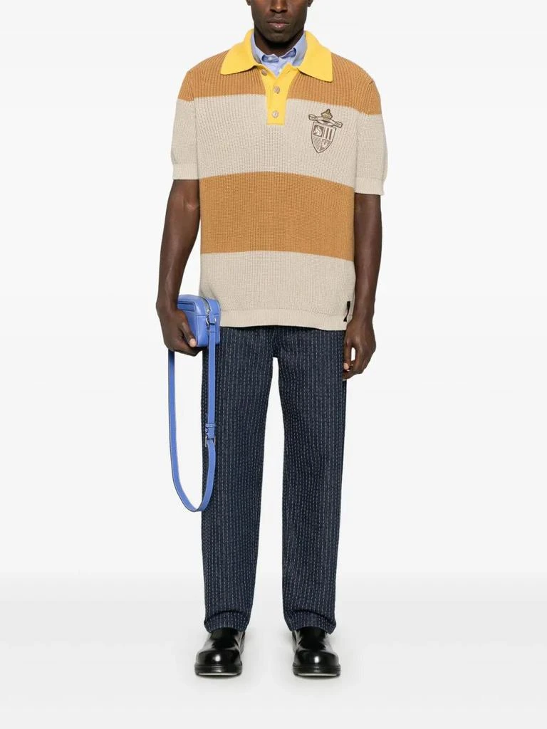 Fendi Striped cotton polo shirt with fendi club coat of arms 1