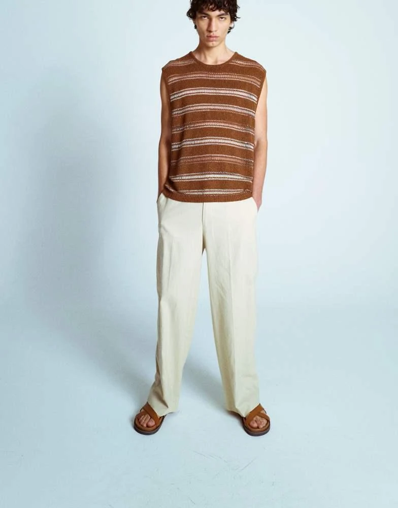 Topman Topman relaxed fit knitted crochet tank with metallic yarn in brown 4