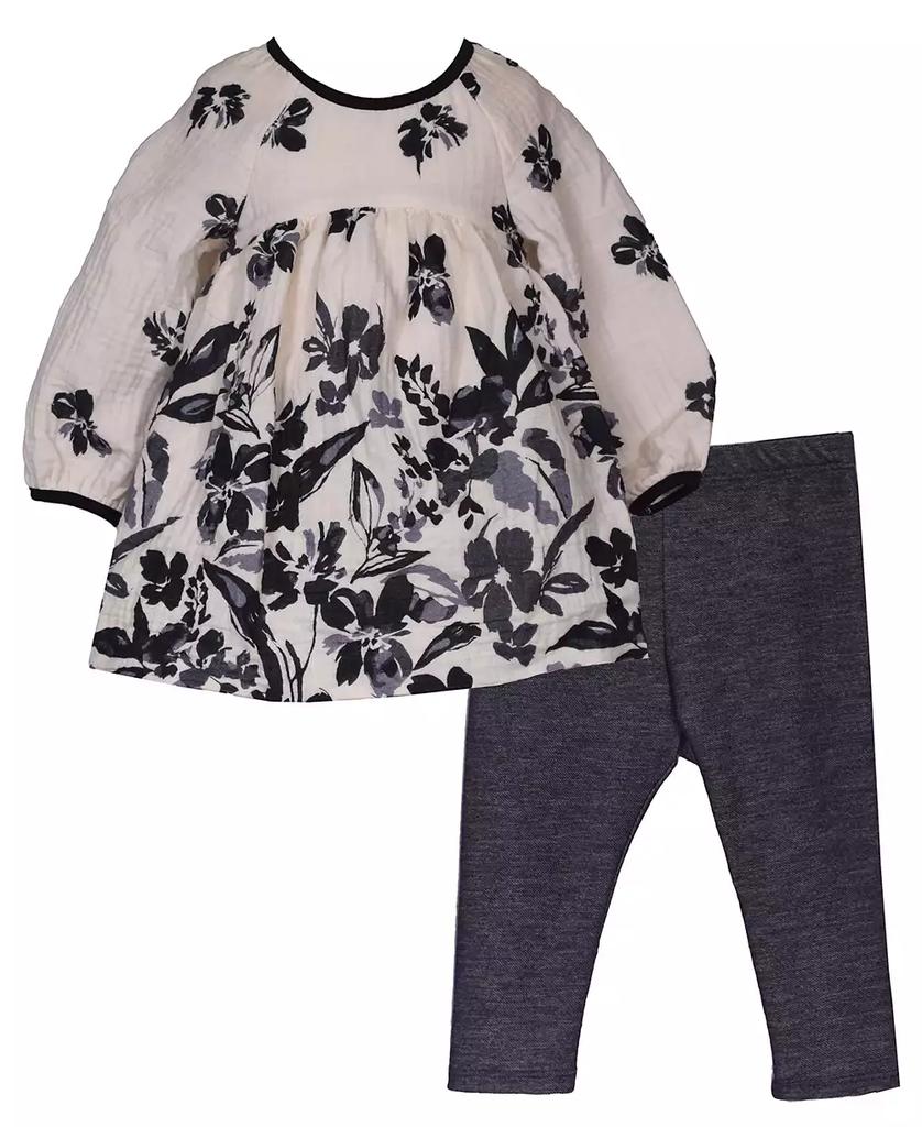 Bonnie Baby Baby Girl Long Sleeve Floral Gauze Top and Matching Legging Pant