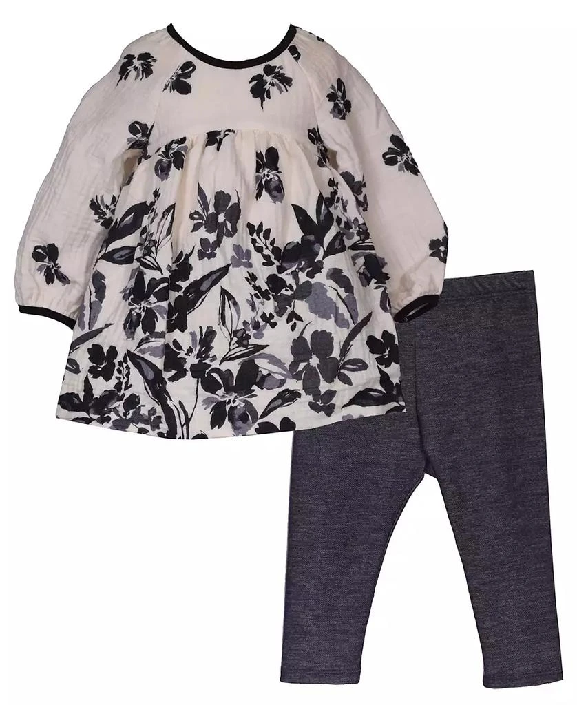 Bonnie Baby Baby Girl Long Sleeve Floral Gauze Top and Matching Legging Pant 1